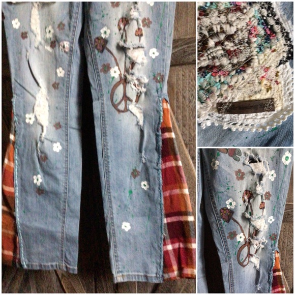 MaryJane Flared Patchwork Denim Blue Jean - Picture 8 of 16